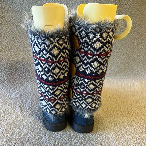 Muk Luks  Mid-Calf Boots Womens 7 Blue Fair Isle Reversible Sleeves To Fur - Picture 4 of 16